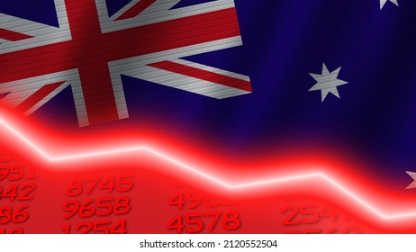 Australia Economic Downturn Red Negative Neon Line Light. Business And Financial Money Market Crisis Concept, 3D Illustration