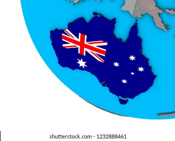 Australia with embedded national flag on simple 3D globe. 3D illustration.