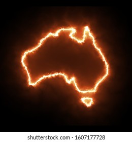 Australia Fire Outline Map On Black Background Fire In Australia Wildfire Bush-fire Map Of Australia Fires 