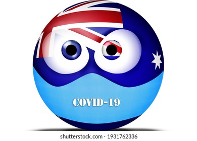 Australia Flag Face With Medical Protective Mask. Isolated Icon On White Background. Flag Emoticon.mask To Protect Against Coronavirus, COVID-19. Flag Emoji. 3d Illustration