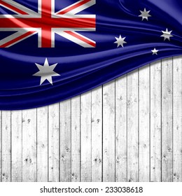 Australia flag and wood background