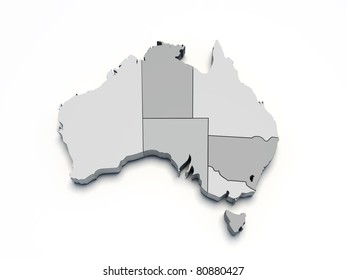 Australia Gray 3D Map On White Isolated