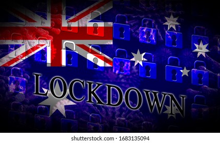 Australia Lockdown To Prevent Coronavirus Epidemic And Outbreak. Covid 19 Australian Precautions To Lock Down Disease Infection - 3d Illustration