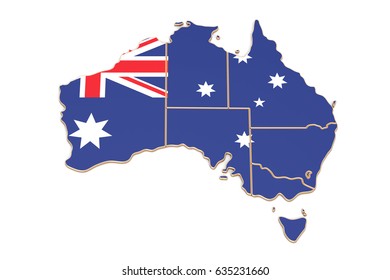 Australia map closeup, 3D rendering isolated on white background