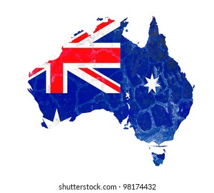An Australia map flag bright painted on old grunge wall