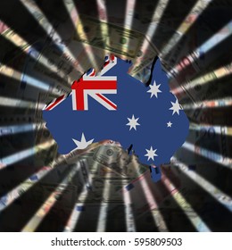 Australia map flag on currency burst 3d illustration - Shutterstock ID 595809503