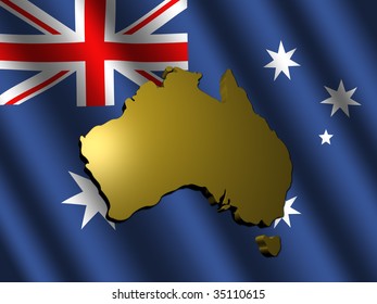 Australia Map On Australian Rippled Flag Illustration