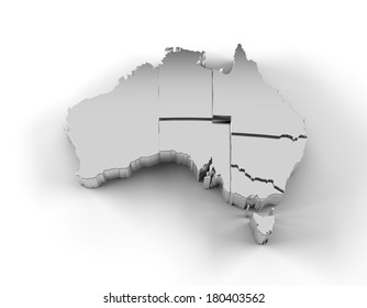 Australia map in silver with states stepwise arranged and including a clipping path. High quality 3D illustration. 