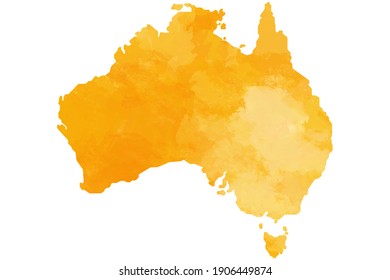 Australia Map Water Color Illustration Styles Isolated On White Background.