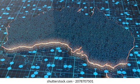 Australia National Cyber Security Network For Information Technology And Cloud Computing IOT - 3D Illustration Rendering