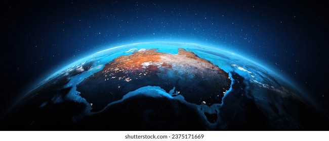 Australia at night. Elements of this image furnished by NASA. 3d rendering