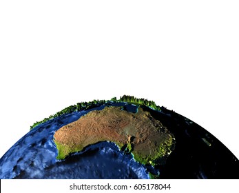 Australia on model of Earth with exaggerated surface features including ocean floor. 3D illustration. Lot of space left blank for your copy. Elements of this image furnished by NASA.