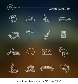 Australia Travel Icons Outline Set With Adansonia Vegemite Surfboard Meat Pie Isolated  Illustration