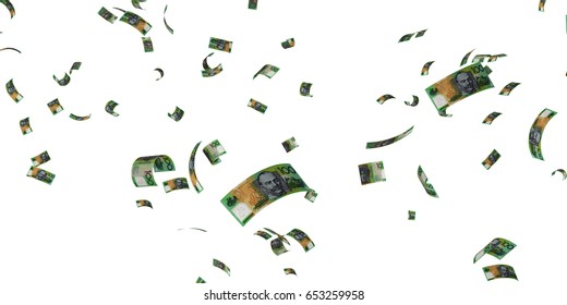 Australian 100 dollar banknote, falling, flying - 3d render Isolated on white background