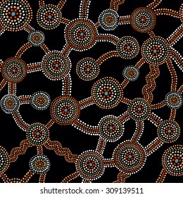 Australian Aboriginal Dot Painting Style Design Background