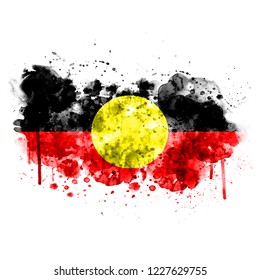 Australian Aboriginal Flag Painted With Watercolor, Isolated On White Background.