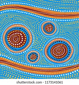 Australian Aboriginal styled dot painting artwork. Original digital illustration.