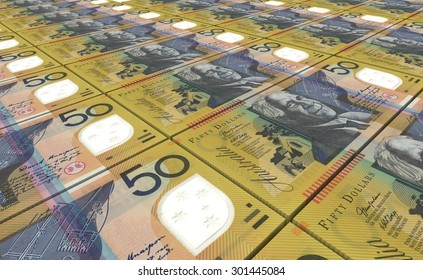 Australian Dollar Bills Stacks Background.