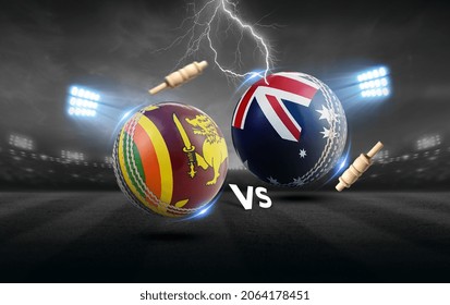 Australian Vs Sri Lanka Cricket Balls With Flag. 3d Illustration.