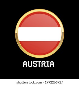 Austria Flag Circle Golden Rings Euro 2020 On Background Black