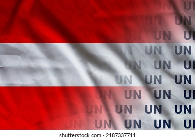 Austria Flag And UN Symbol Organization AUT International Official Communication. Editorial Illustration.  Vienna , Austria, 05.05.2021, 3d Image