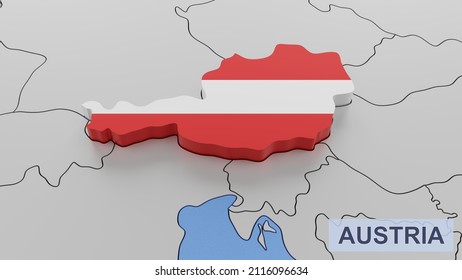 Austria map 3D illustration. 3D rendering image and part of a series. 