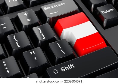 Austrian flag painted on computer keyboard. Online business, education in Austria concept. 3D rendering