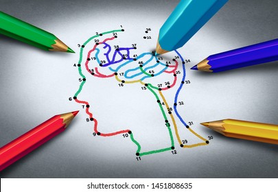 Autism awareness idea and concept of autistic development disorder as a symbol of a communication and psychology research as a connect the dots drawing with 3D illustration elements. - Powered by Shutterstock