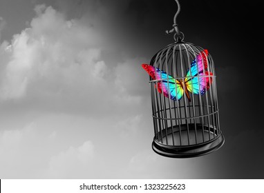 Autism Psychology And Autistic Developmental Education Freedom As A Hope Symbol And Special Learning  With Caged Thinking As A 3D Illustration.