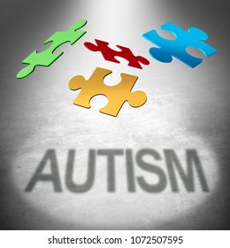 Autism Puzzle Symbol As An Autistic Child Awareness Icon As Jigsaw Pieces Coming Together To Form Text As A Mental Health Syndrome As A 3D Illustration.