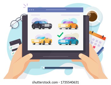 Auto And Car Auction Online Website Or Rental Vehicle Internet Shop Comparison Website With Choosing Automobiles On Digital Tablet Computer Flat, Concept Of Buying Or Selling Web Store Image