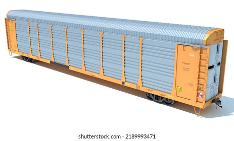 Auto Carrier Rail Train Car 3D Rendering On White Background