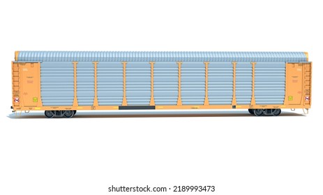 Auto Carrier Rail Train Car 3D Rendering On White Background