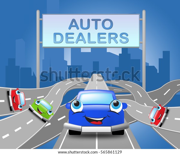 Auto Dealers Sign And City Means Car\
Business 3d\
Illustration