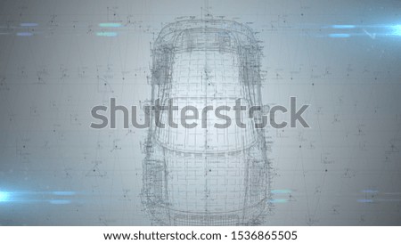 Auto industry mechanical engineering design of self driving car innovation - 3D illustration rendering