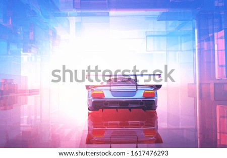 Auto on a graphic background.., 3d render