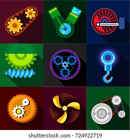 Auto Parts Icons Set. Flat Set Of 9 Auto Parts  Icons For Web With Long Shadow