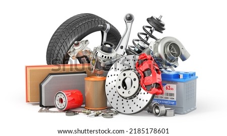 Auto parts isolation on a white background. 3d illustration Foto d'archivio © 
