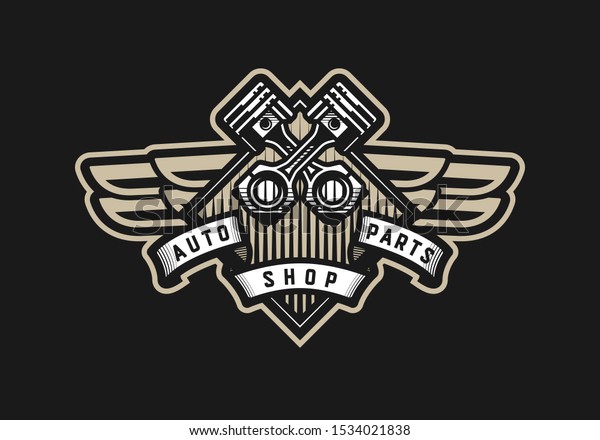 Auto\
parts store, car logo emblem on a dark\
background.