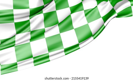 Auto Racing Green White Checkered Flag Isolated On White Background, 3d Illustration