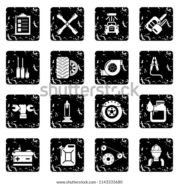 Auto repair icons set grunge isolated on white\
background 