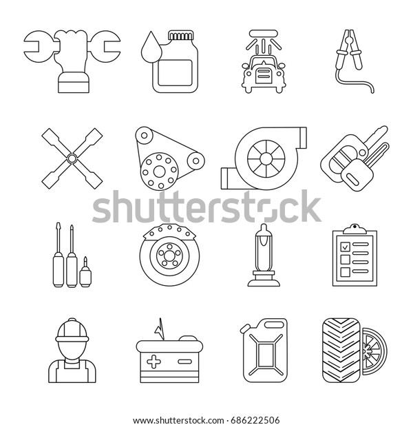 Auto repair icons set. Outline illustration of 16\
auto repair  icons for\
web