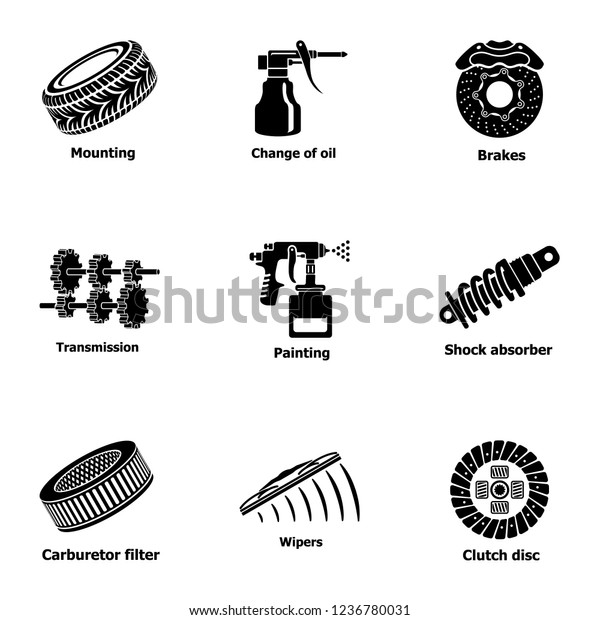 Auto worker icons set.\
Simple set of 9 auto worker icons for web isolated on white\
background