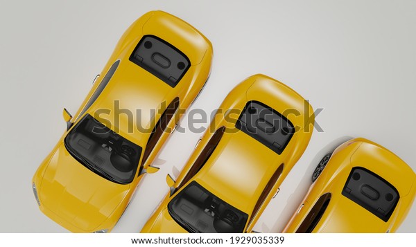 auto yellow. 3d illustration of fragments of\
vehicles on a white\
background.