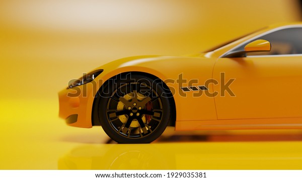 auto yellow. 3d illustration of fragments of\
vehicles on a yellow\
background.