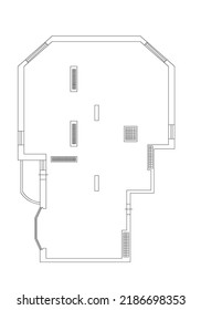 Autocad Drawing. 2d Floor Plan. Black White Floor Plan. Floorplan