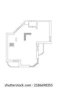 Autocad Drawing. 2d Floor Plan. Black White Floor Plan. Floorplan