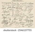 Autographs of Famous Figures 1 (1894). Vintage Autographs of Famous Figures art drawing illustration, old Autographs of Famous Figures calligraphy art print. Vintage Autographs of Famous Figures