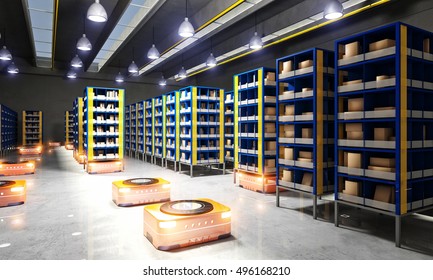 Automated Modern Warehouse 3d Rendering  Image