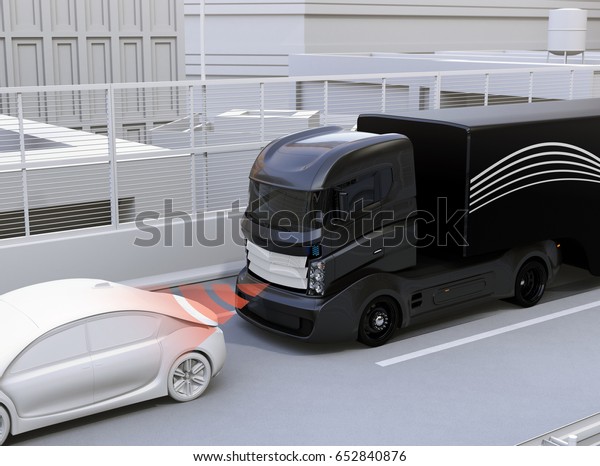 Automatic\
braking system avoid car crash from car accident. Concept for\
driver assistance systems. 3D rendering\
image.